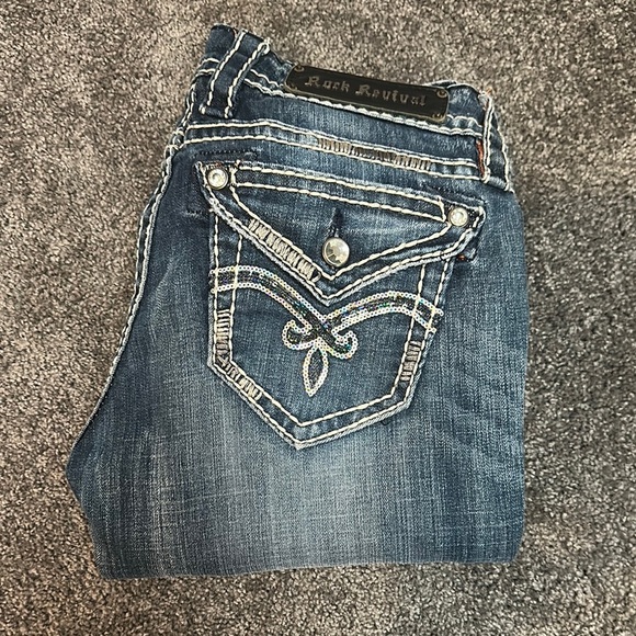 Rock Revival Blue Jeans with Contrast Stitching - Picture 1 of 3